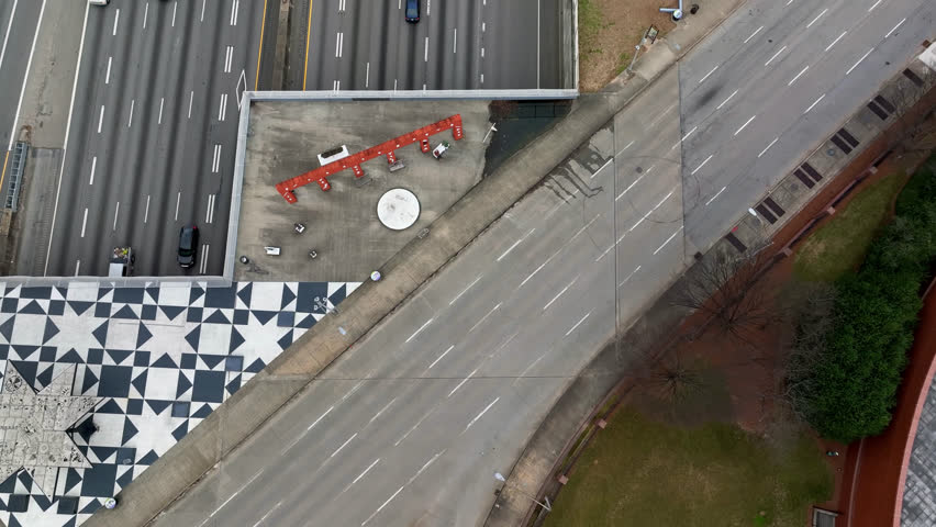Epic aerial view of Downtown Atlanta busy street traffic movement, Cars driving on urban road, Downtown Atlanta, Georgia, USA