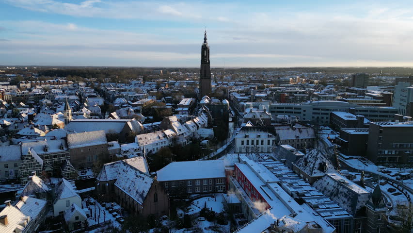 Amersfoort Nieuwland, Winter highway at the afternoon, city in the Netherlands