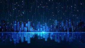Futuristic Urban Network Data Rain Effect smart city skyline digital data lines glowing Urban technology network, connected infrastructure, big data visualization for IoT, cyber city, innovation 3D - Powered by Shutterstock - Get 15% off with code: PIKWIZARD15