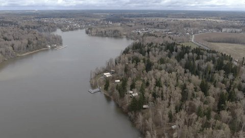 Drone Flying Backward Ascending over River