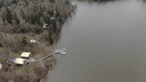 Drone Descending along Forest River Shoreline