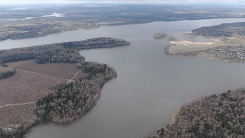 High Drone Orbit over River Landscape