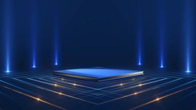 Futuristic Display Podium Stage glowing floor lines. product showcases, launch visuals, 3D branding intros sleek platform light beams digital grid innovation, spotlight focus tech presentation space - Powered by Shutterstock - Get 15% off with code: PIKWIZARD15