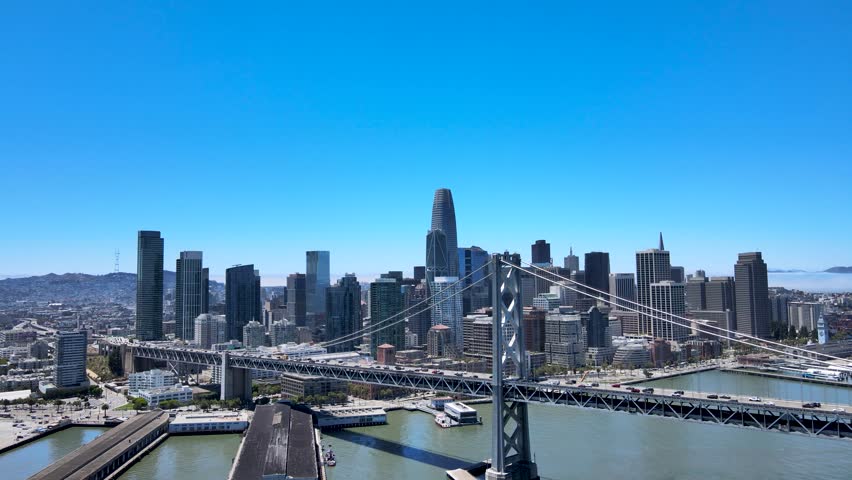 San Francisco Skyline and Bay Views. Drone footage of San Francisco
