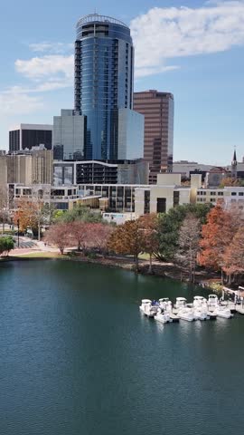 Orlando Skyline In Florida United States. Downtown City Landscape. Stunning Cityscape. Beautiful Eola Park. Orlando Skyline In Florida United States. Skyscrapers Scenery. Outdoors Skyline.