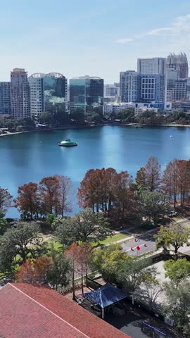 Eola Park At Orlando In Florida United States. High Rise Buildings Landscape. Financial District. Orlando At Florida United States. Downtown City. Urban Outdoor.