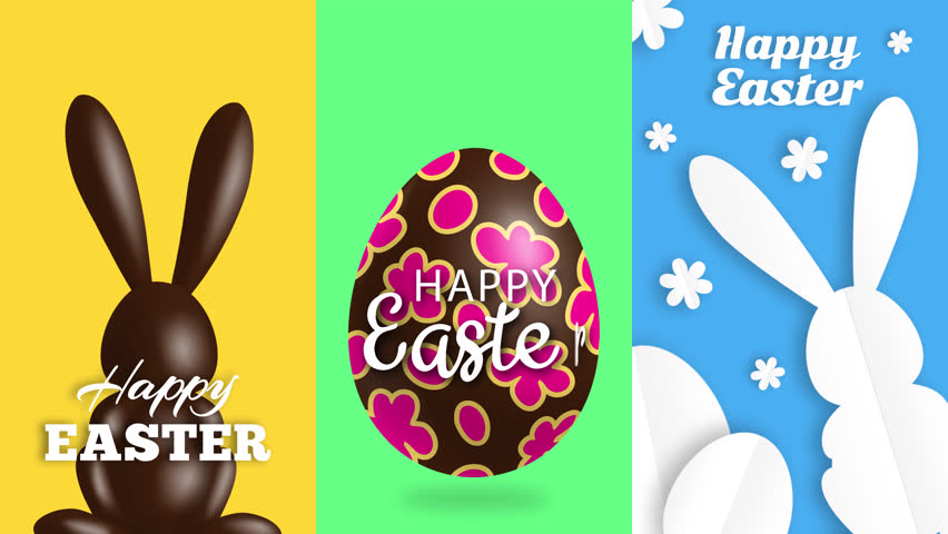 happy easter three vertical banners set with rabbits and eggs video for social media
