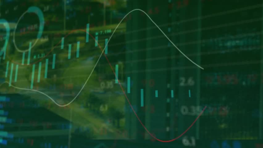 Animation of data processing and city over dices. Gambling, casino and digital interface concept digitally generated video.