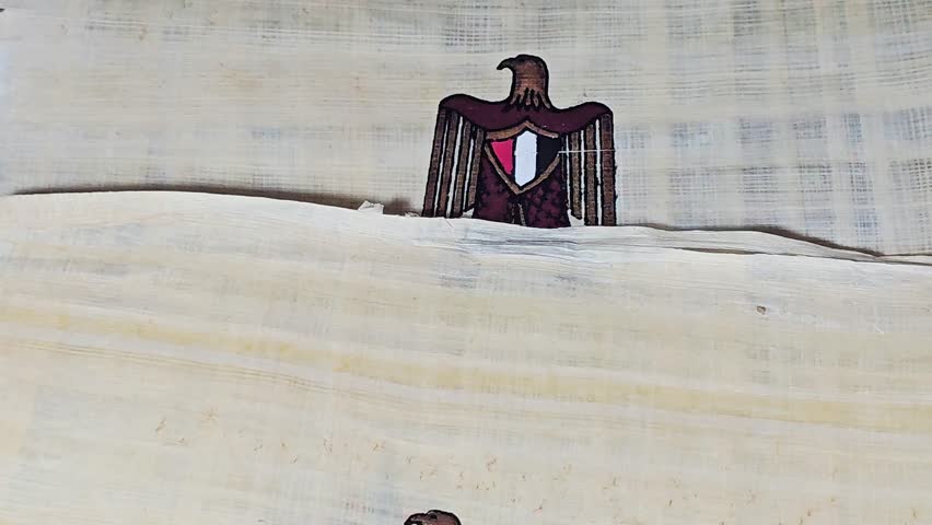 The Translation of Arabic Text (Arab Republic of Egypt), The coat arm of Egypt, featuring the eagle of Saladin, on a Papyrus paper writing material made from the pith of Cyperus papyrus plant