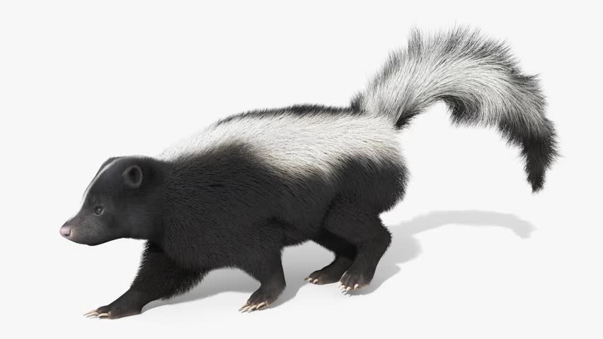 Striped skunk walking steadily in the wild, showing natural gait and alert posture in its habitat. Realistic wildlife footage suitable for nature documentaries, North American fauna themes, and animal behavior content.


