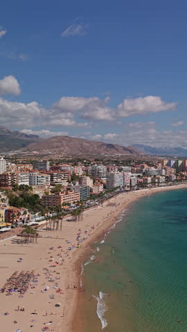 Benidorm Coastline And Sandy Beach With City Skyline Aerial View Spain.