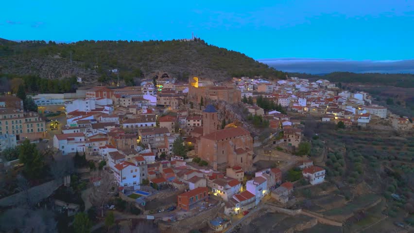 Aerial view of Yeste, Albacete province, Castilla-La Mancha, Spain