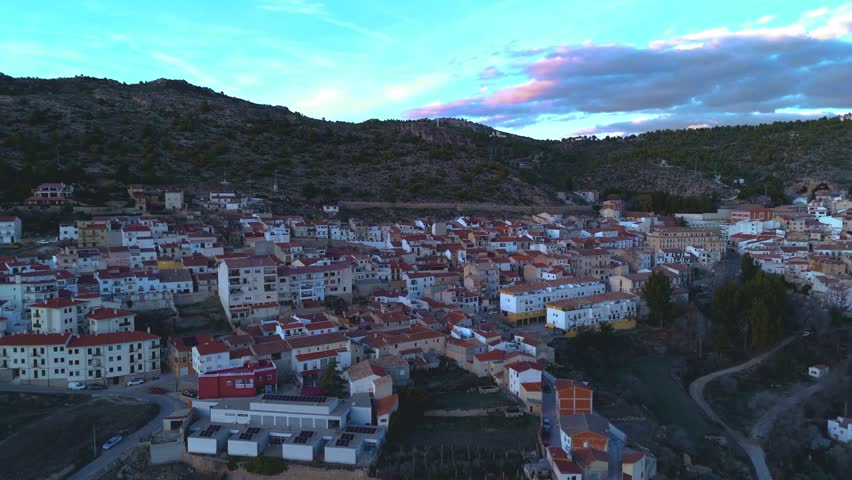 Aerial view of Yeste, Albacete province, Castilla-La Mancha, Spain