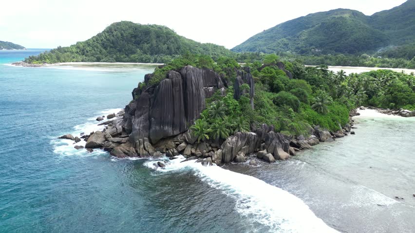 Rainforest and beach island of Mahe in Seychelles in Indian Ocean coast