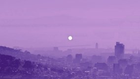 Animation of icons around rotating globe over aerial view of fog covered modern city. Digital composite, multiple exposure, business, digits, building, technology, global communication and connection. - Powered by Shutterstock - Get 15% off with code: PIKWIZARD15