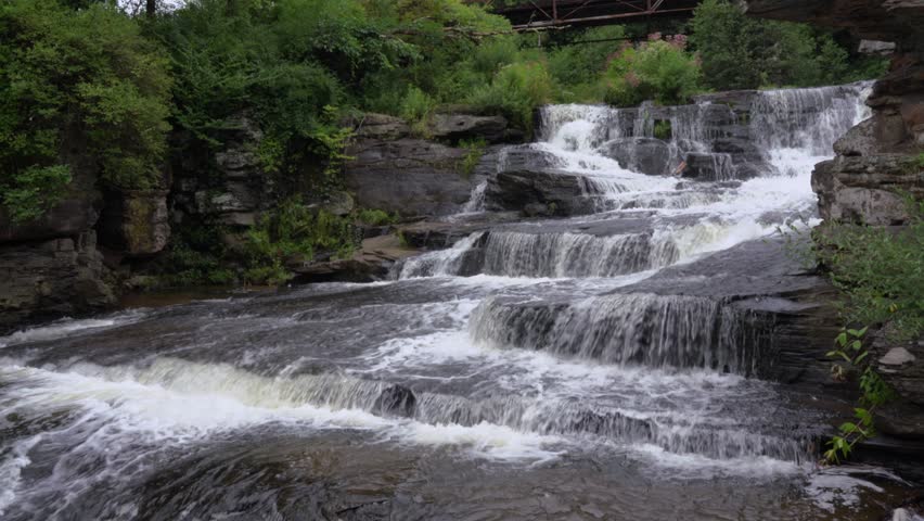 Tanner Falls in northern Pennsylvania as seen from below in the summer time.