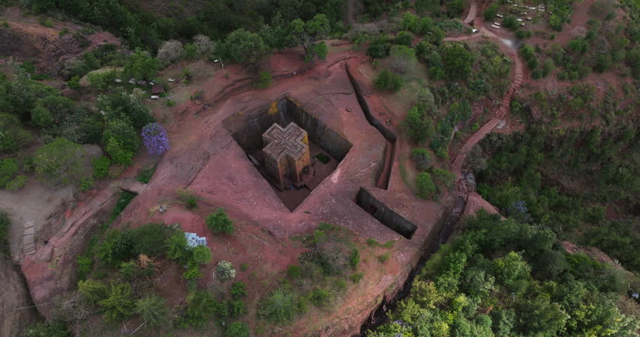 The Church Of St George In Lalibela, Ethiopia - Drone Shot