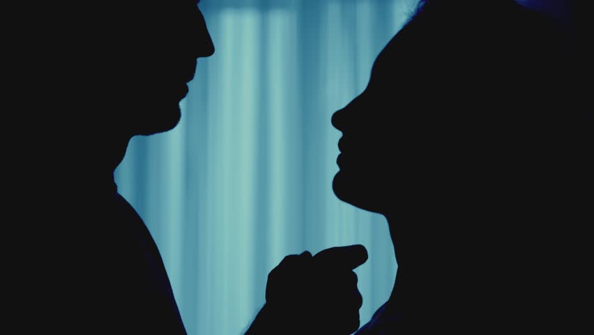 black silhouette happy romantic couple together portrait man kissing sexy young adult beauty woman face lips. gorgeous sedactive girl hugs guy. fantasy night room window bedroom dusk blue moon light
