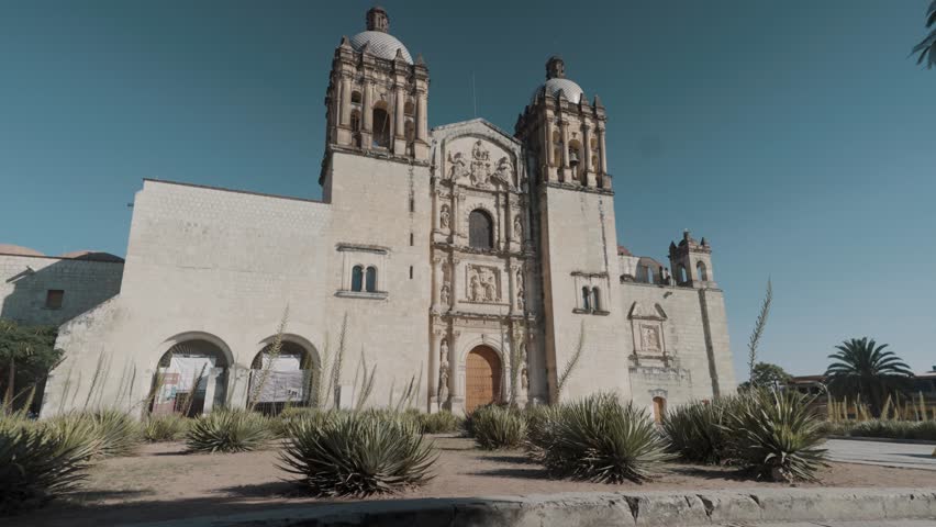 Santo Domingo de Guzman Cathedral Temple in Oaxaca Mexico - Panning wide shot