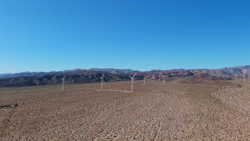 Aerial view of wind turbines near Imperial Highway, United States.