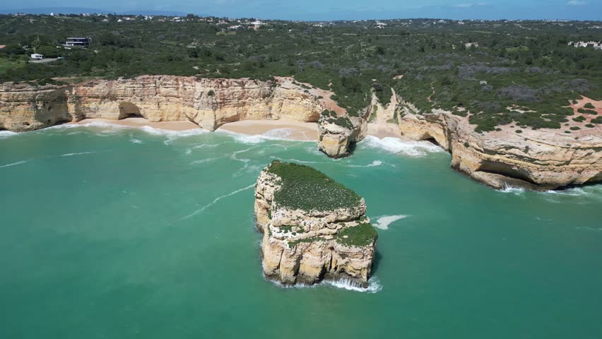 Aerial view of cliffs and beach, Portugal.