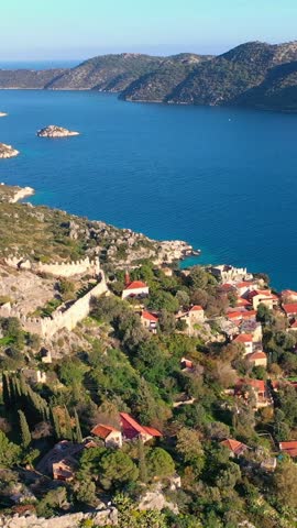 Byzantine fortress in the village of Kaleköy (ancient Simena) on a hill, located near the flooded city of Kekova in Turkey.