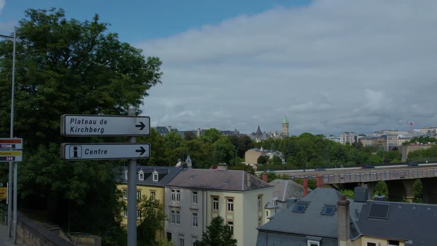 Street view around the city and capitol Luxembourg in the country Luxembourg walking  around the streets on a cloudy day in spring