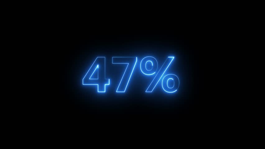 47 percent glowing neon statistic on dark background. Financial growth and market analytics concept. Breaking news data report visual.