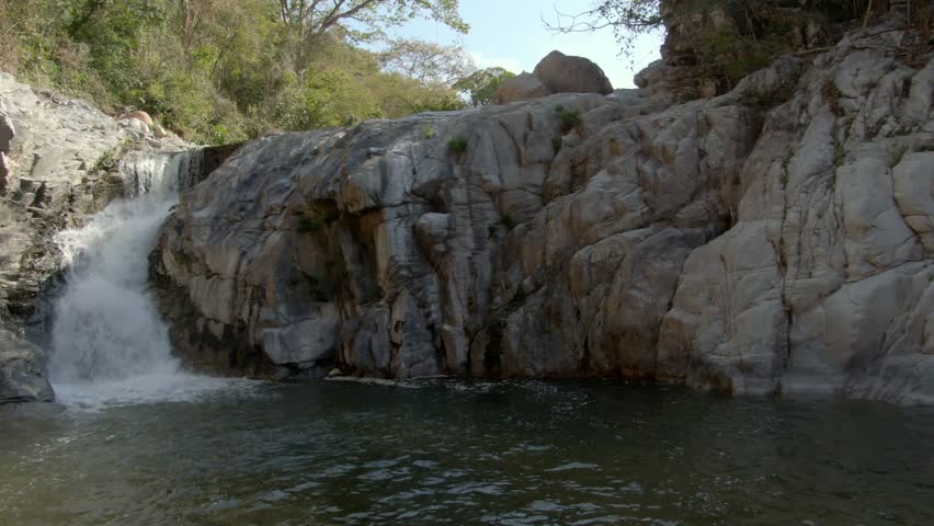 Strong Flowing Waterfall At Yelapa Hike In Jalisco, Mexico. Slide Shot