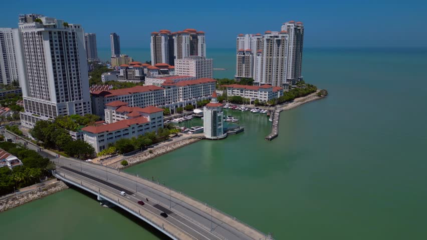 Penang Georgetown city port Straits Quay. Best aerial view drone