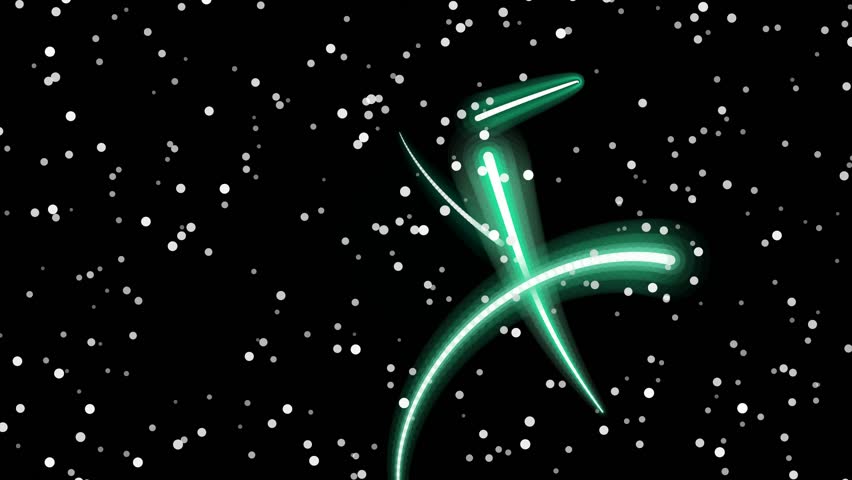 A vibrant, abstract depiction of an infinity symbol rendered in neon green against a black, star-like background. Ideal for concepts of limitless pos