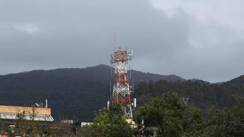 Telecommunication cell tower base transceiver station for 4G and 5G connectivity, bogota colombia