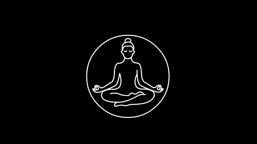 Meditation Yoga Silhouette Animation on Dark Background – Mindfulness Concept