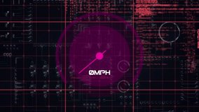 Animation of speedometer over data processing on black digital screen. Data processing, automotive and cars concept digitally generated video. - Powered by Shutterstock - Get 15% off with code: PIKWIZARD15