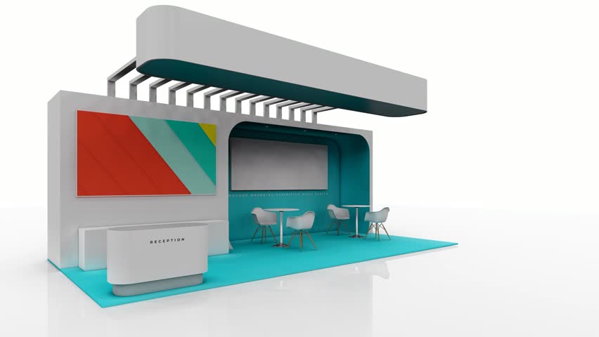 Exhibition stall mockup design, corporate booth. lounge branding area, 3d rendering. 3d illustration.