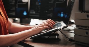 Person, hands and programmer with laptop for cybersecurity system, coding or network service. IT, coder and typing with computer for software upgrade, online safety or encryption innovation in office - Powered by Shutterstock - Get 15% off with code: PIKWIZARD15