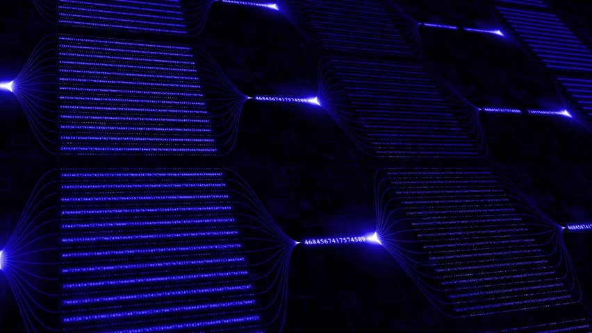 Animated blue color glowing big data transfer binary code hi tech design black technology background