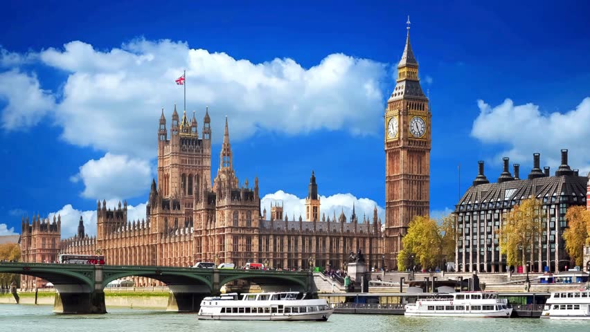 Iconic Big Ben and Palace of Westminster with Westminster Bridge and River Thames, London, United Kingdom
