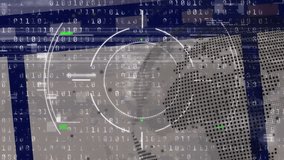 Scope scanning over spinning globe and binary coding data processing on blue background. Computer interface and business technology concept - Powered by Shutterstock - Get 15% off with code: PIKWIZARD15