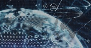 Animation of digital data processing over globe. Global computing, connections, data processing and digital interface concept digitally generated video. - Powered by Shutterstock - Get 15% off with code: PIKWIZARD15