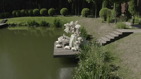 Aerial Circle Around Pond Side Installation in Balashikha