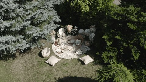 Drone Flying around Lawn Decor Setup