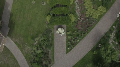 Drone Descending above Garden Table Installation