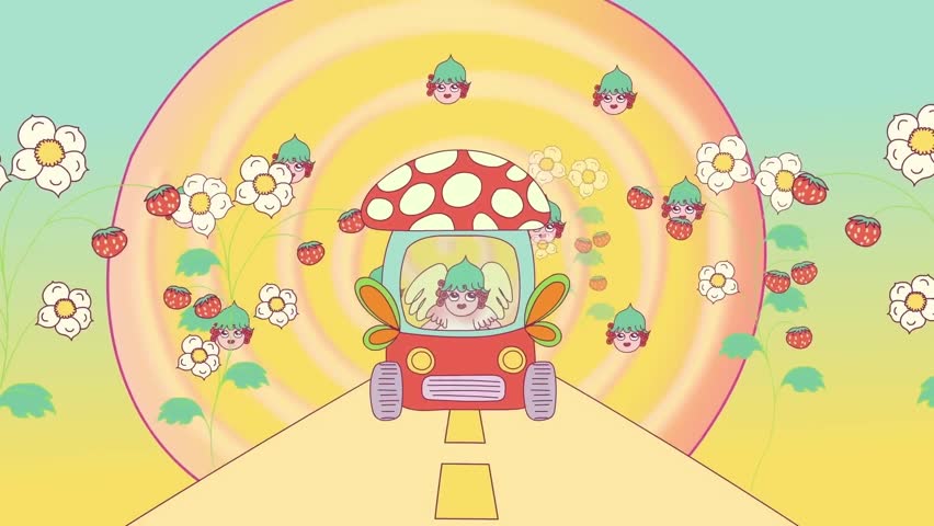 Cute Child Driving Mushroom Fantasy Car