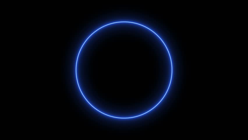 blue neon circle wave loop animation background, glowing ripple effect, neon sphere, spiral loop border frame, optical rays, swirling stripes, and progress effects for disco visuals