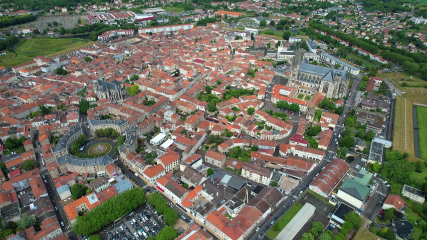 Aerial panorama view of the city Toul in France on a sunny noon in late spring