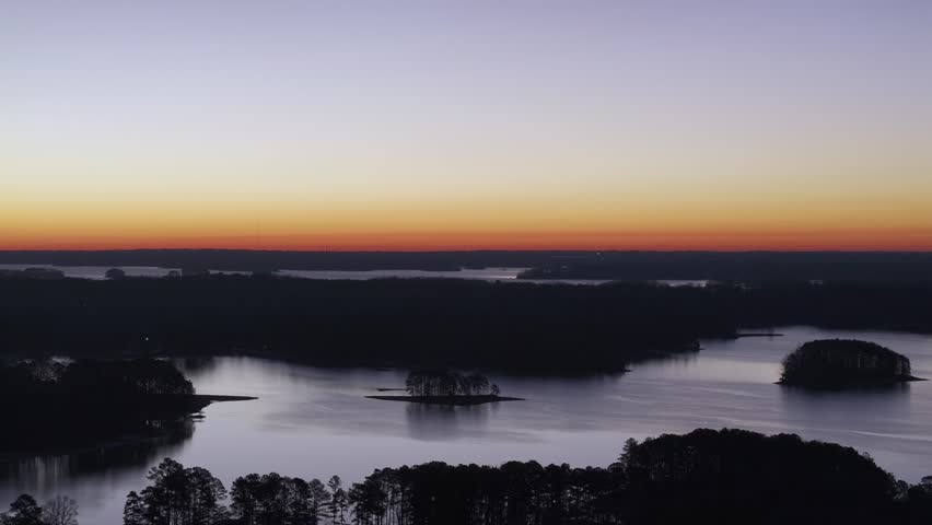Morning skies over Lake Lanier in Georgia drone view