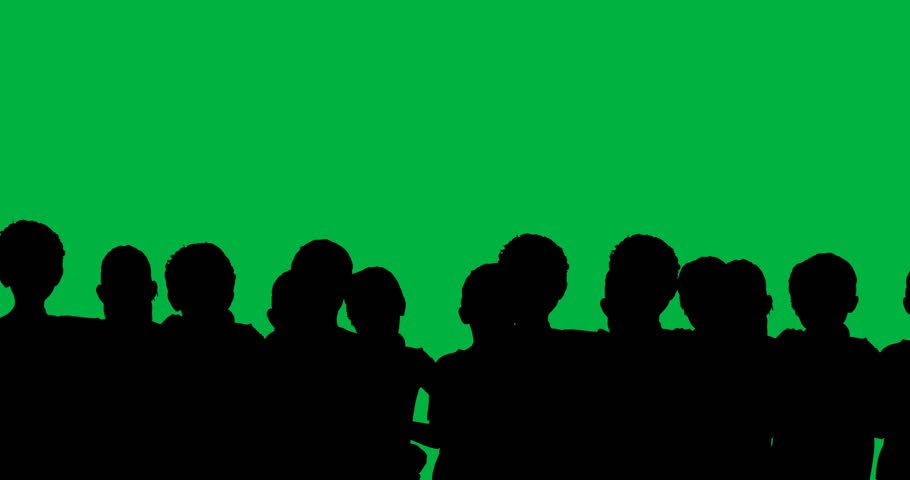 Digital animation of silhouette of multiple people against white background. crowd and group of people concept