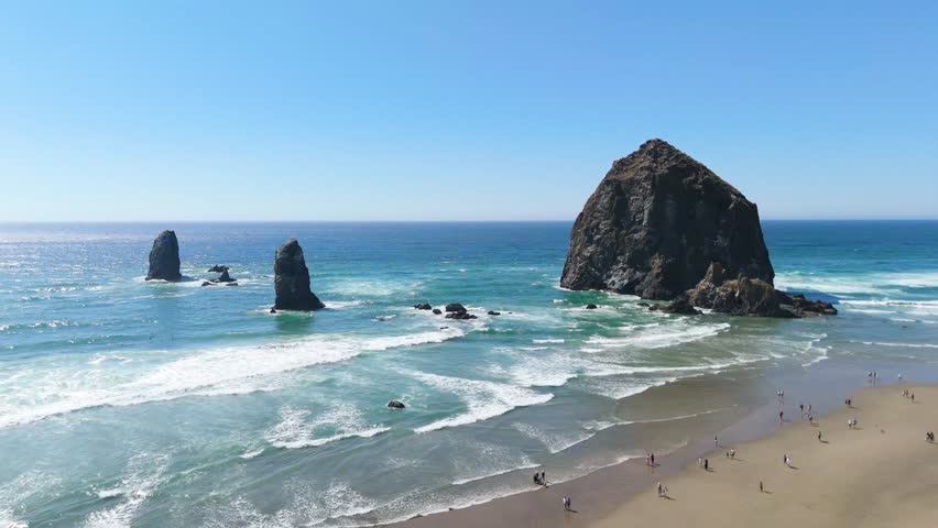 Static shot of Haystack Rock at Cannon Beach, Oregon.