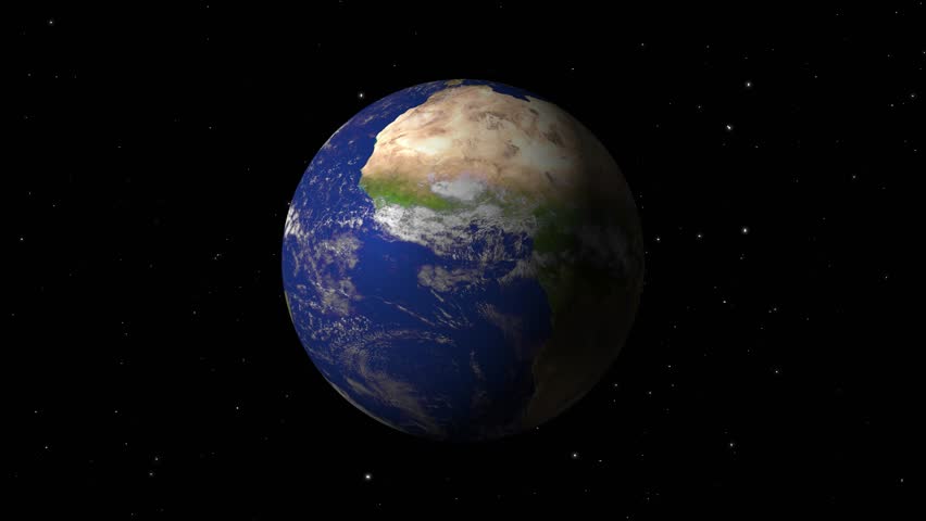 Planet Earth Terra 3D render representation starry dark sky rotating globe